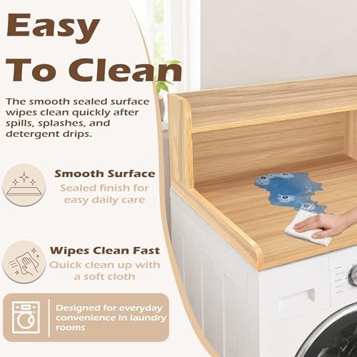 Royxen Laundry Countertop with 2-Tier Shelf Universal Fit, Washer and Dryer Countertop with Storage Space, Shelf Height 11.5 Inches, Solid Wood Core, Oak - Image 5