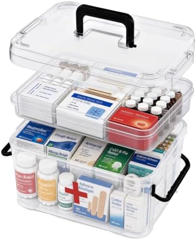 15QT Clear Medicine Organizer Box with Handle, Plastic Dorm Medicine Box with Tray, Empty First Aid Boxes, Thickened Medicine Storage Organizer, Multipurpose Medication Organizer Storage, Clear by ANYPROLUS