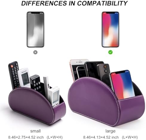 Remote Control Holders Organizer Box with 5 Compartment PU Leather Multi-functional Office Desk Storage Caddy Store Tv Remote for Media Player,Brush,Pencil,Glassees&Office Supplies (Dark Purple) - Image 3
