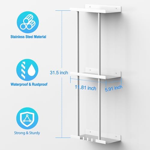 Liuoud Towel Rack for Bathroom, Wall Mounted Vertical Rolled Towel Storage Organizer Holder with Shelf, Holds Up 6 Large Bath Sheets, White Large Size - Image 2