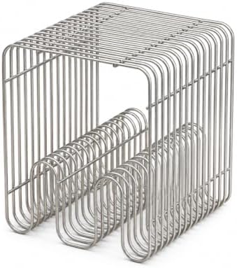 Double N Metal Side Table with Magazine Rack, Silver Nightstand and Modern End Table, Powder-Coated Iron with Stainless Steel-Inspired Look, Freestanding or Wall Mounted by Unknown