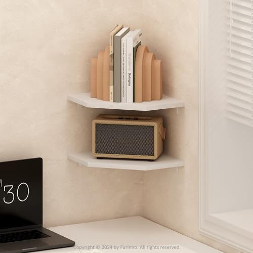 Furinno Rossi Hexagon Floating Shelves for Wall, Set of 2 Geometric Corner Shelf, Wall Mounted Shelves for Bathroom, Home Office, Living Room, White - Image 2