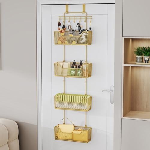 HapiRm Over The Door Organizer - Hanging Door Organizer with 4 Metal Large Capacity Baskets and Adjustable Coat Hook for Bathroom Bedroom Kitchen Pantry Closet Cabinet - Image 7