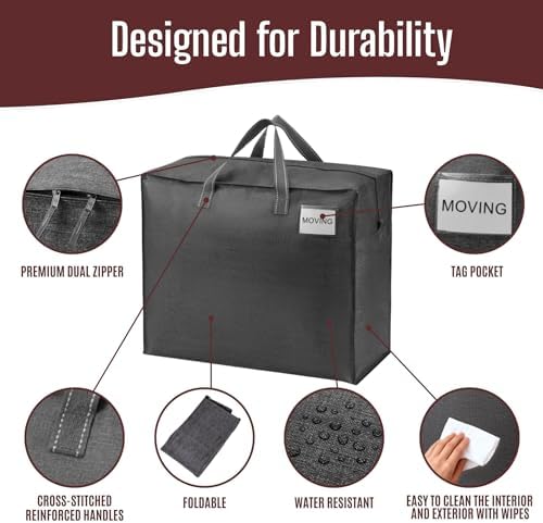 VENO Heavy Duty Moving Bags, Storage Bags, 22 Gallon, Dark Gray, 4 Pack - Image 5
