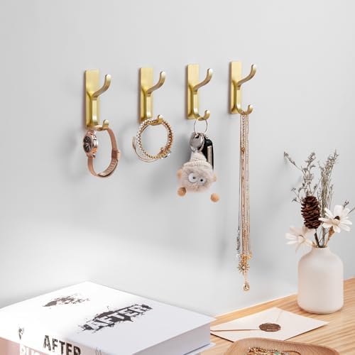 Adhesive Wall Hooks for Towel/Coat,13Lb Strong Stick-On Hooks, Gold 6 Pack - Image 2