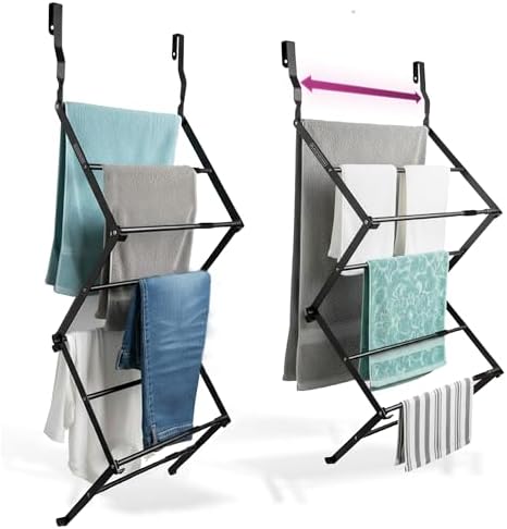BLACK+DECKER Over The Door Expandable Telescopic Drying Rack, Clothes Organizer, Towel Hanger, Laundry, Collapsible, Black by Unknown