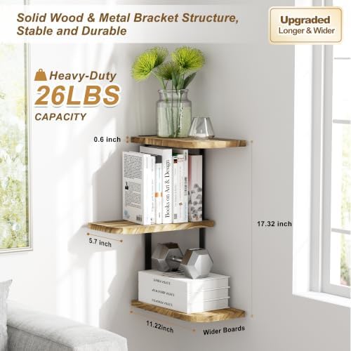 Love-KANKEI Large Corner Shelf 3Tier, Solid Wood, 17"Tall, Carbonized Black - Image 2
