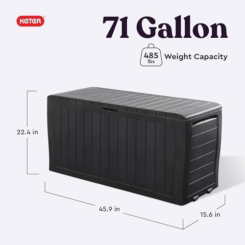 Keter Marvel Plus 71 Gallon Resin Deck Box-Organization and Storage for Patio Storage Box Outdoor Cushions, Throw Pillows, Garden Tools and Pool Accessories, Dark Grey - Image 2