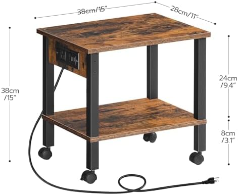 HOOBRO 2-Tier Printer Stand with Charging Station, Under Desk Printer Table, Printer Cart with Storage Shelves, Shelf for Small Spaces, for Home Office, Rustic Brown and Black BF38UPS01 - Image 5