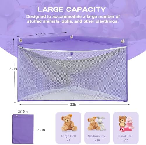 Large Corner Stuffed Animal Storage, Purple Wall Hammock Toy Net, Gift - Image 4
