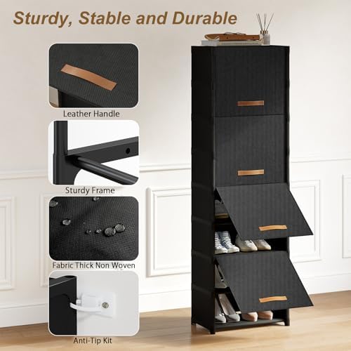 9 Tier Shoe Cabinet with Door, 18-Pair Rack for Closet Black - Image 4