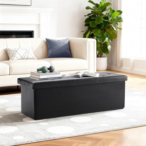 DUMOS 43 Inch Folding Storage Ottoman Bench, Large Ottoman with Storage - Image 2
