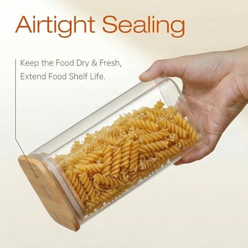 HomArtist Square Glass Jars with Bamboo Lids 30 FL OZ [Set of 6], Glass Canisters with Airtight Lid, Glass Food Storage Container for Pasta, Flour, Sugar, Rice, Best for Kitchen & Pantry - Image 5