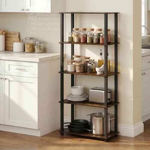 Furinno Turn-S-Tube 5-Tier Multipurpose Shelf Display Rack with Square Tubes, Amber Pine/Black - Image 2
