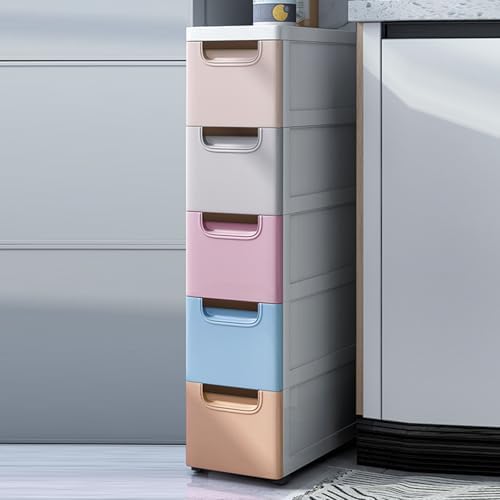 5 Drawers Slim Storage Cabinet,Rolling Narrow Cabinet with Drawer and Wheel,Multifunctional Floor Cabinet for Small Spaces Bathroom Kitchen Bedroom Living Room by ILWorkTLs