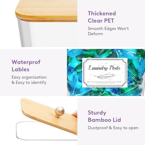 Lifewit Laundry Pods Container with Lid, 0.53+0.7gal, Natural, 3 Pcs - Image 5