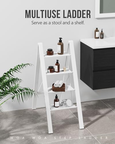 WOA WOA 4 Step Ladder, Foldable Step Stool, 300lbs Load, White - Image 7