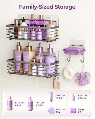 ODesign Shower Caddy Adhesive Stainless Steel Storage Organizers (Grey, 3 Pack) - Image 5