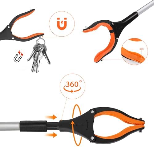 43" Foldable Grabber Reacher Tool,Reacher Grabber Pickup Tool,Folding Grabbers for Elderly Grab It Reaching Tool with Rotating Jaw+Magnets,Grabber Reacher Tool Heavy Duty - Image 3