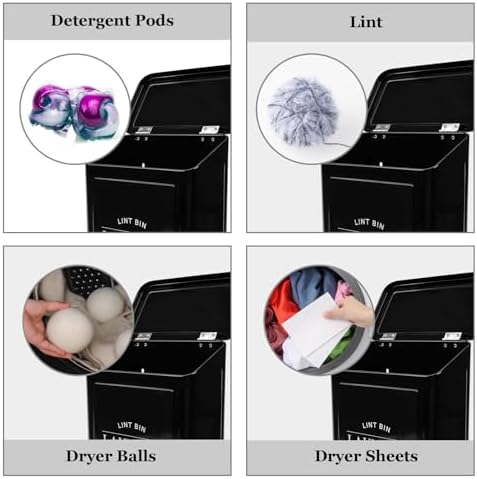 Fantasyon Magnetic Lint Bin with Lint Brush for Laundry Room Decor Farmhouse Rustic Metal Wall Mounted Lint Box Holder Keeper Organization Lint Trash Can with lid for Dryer (black) - Image 5