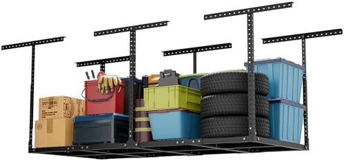 Overhead Garage Storage Rack,Heavy-Duty Garage Shelving System Creates Dry Storage,600LB Rated & Height Adjustable Ceiling Organizer - Image 2