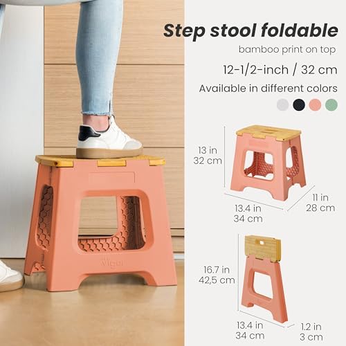 Vigar Compact Folding Step Stool, 12-1/2 in, Orange Bamboo Print - Image 2