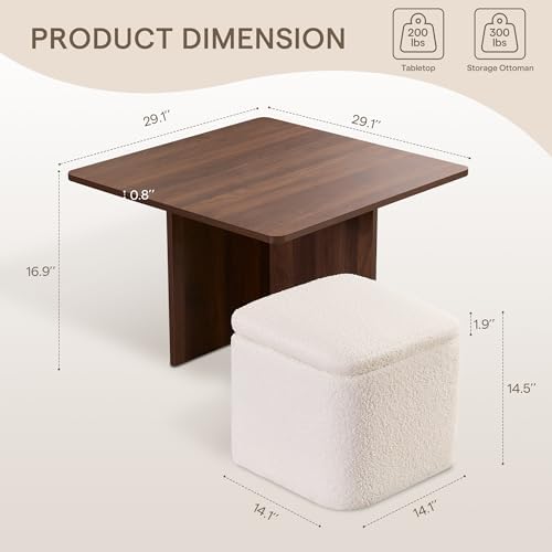 Square Coffee Table with Storage Ottomans, Beige - Image 2