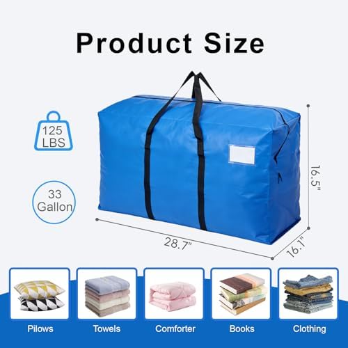 6 Pack Heavy Duty Moving Bags with Backpack Straps & Handles, Large Storage Bags with Zipper for Clothes, College Moving Supplies and Dorm Essentials (33 Gal, Blue) - Image 2