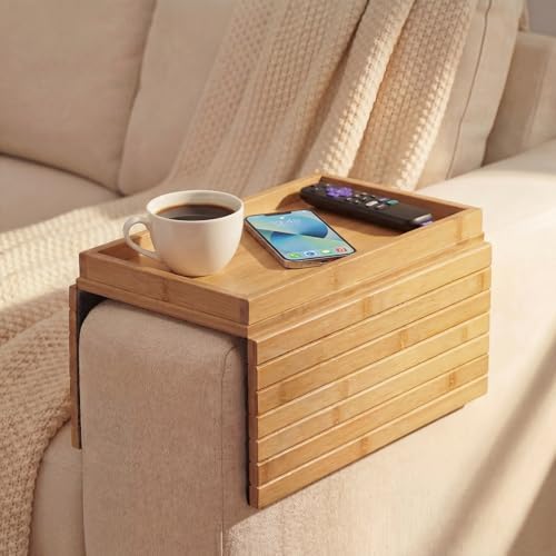 Sofa Arm Tray, Fits 6.5"+ Couch Armrest, Foldable Bamboo Large Storage Tray by Unknown