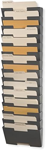 Wallniture Lisbon 15-Tier Wall Mounted File Holder and Desk Organizer, Metal Gray Office Organization and Storage Rack by Wallniture