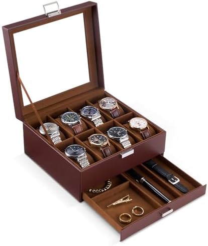 ProCase Watch Box, 8 Slot Watch Display Case with Drawer -Espresso by ProCase