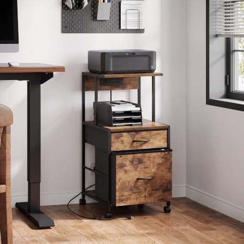 Printer Stand with Charging Station, File Cabinet for Home Office - Image 2