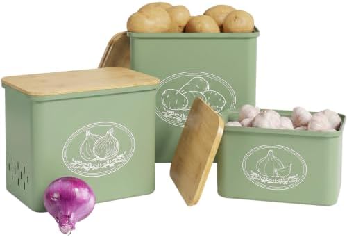 Lifewit Plastic Potato and Onion Storage Bin Box, Set of 3, Green by Lifewit
