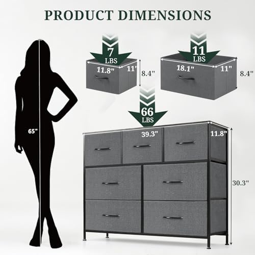 7-Drawer Dresser for Bedroom, Anti-Tip Wide Storage Organizer Fabric - Image 3