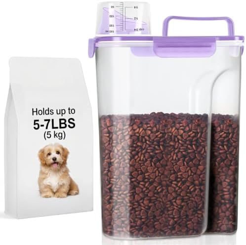 LEAWALK 5-7Lbs Airtight Dog Cat Pet Food Storage Container-Clear Purple by LEAWALK