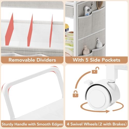 BBLIKE Diaper Caddy Organizer, Baby Cart with Basket and Side Pockets - Image 5