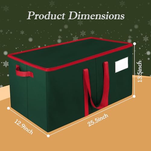 RoomHacks Christmas Ornament Storage Box, Store Up to 128 Ornaments, Durable Christmas Storage Container, Dual Zipper & Adjustable, Large Organizer Bin to Protect and Store Holiday Ornaments(Green) - Image 2