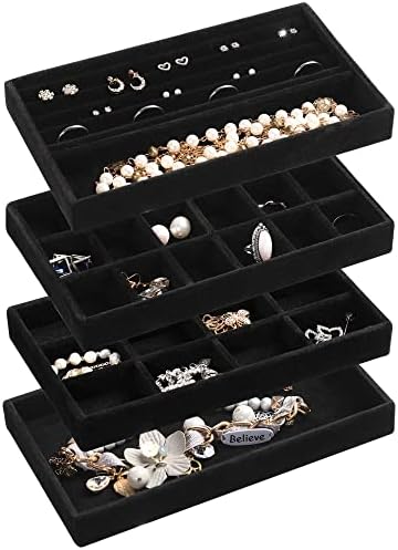 Frebeauty Jewelry Trays for Drawer,Set of 4 Jewelry Organizer and Storage by Frebeauty