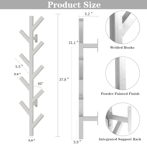 Vlush Wall-Mounted Metal Coat Rack with 9 Hooks White coat hooks - Image 2