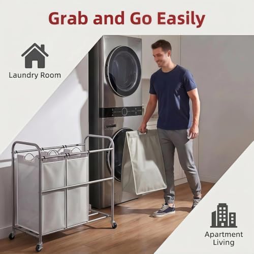 ROMOON Laundry Sorter Hamper 3 Section, Divided Laundry Basket Organizer - Image 6
