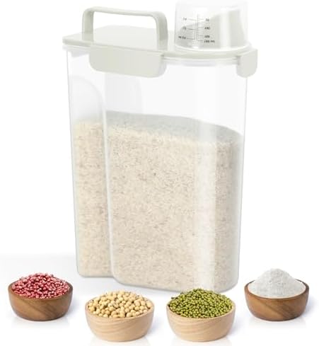 TBMax Airtight Rice Container 10 Lbs, Cereal Dispenser, Pet Cat Dog Food Storage Container, Plastic Kitchen Pantry Food Storage Holder with Cup -Beige - Image 7
