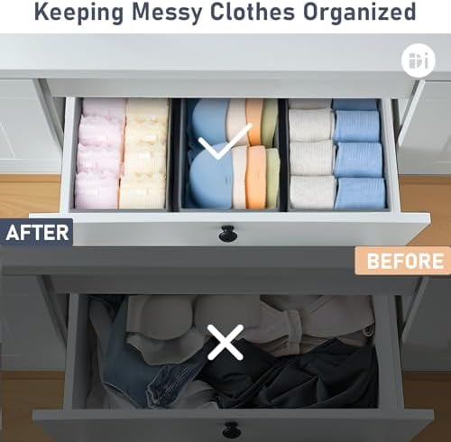 DIMJ Drawer Organizer Clothes - Underwear Organizer Small Sock Organizer Closet Organizers and Storage Box Dresser Drawer Dividers for Baby Clothes,Bra,Socks, Belt, Tie, Set of 12, Grey - Image 6