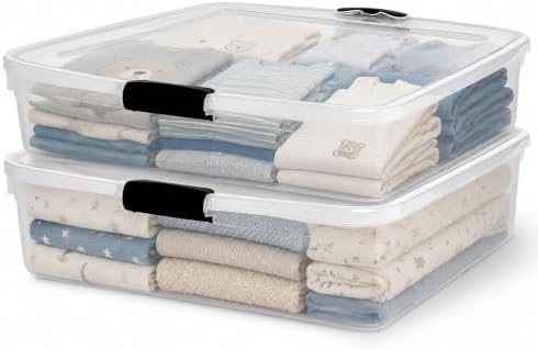 HOMZ Secure Latch, Clear Under Bed Plastic Storage Bins, 56 Quart, 2 Pack by Homz