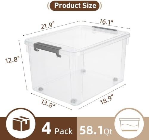 Citylife 4-Pack 58.1 QT Clear Plastic Storage Bins with Latching Lids - Image 2