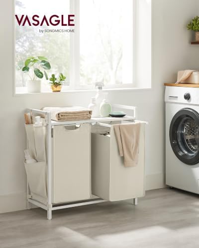 VASAGLE Laundry Hamper with Shelf, 2 Pull-Out Bags, 2 x 12.1 Gallons (46 L) - Image 2