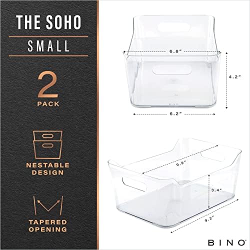BINO | Plastic Storage Bins, Small - 2 Pack, Clear | THE SOHO COLLECTION | Pantry Organizers and Storage Containers Fridge Organizer Bins Kitchen Cabinet Organizer Medicine Cabinet Bin - Image 2