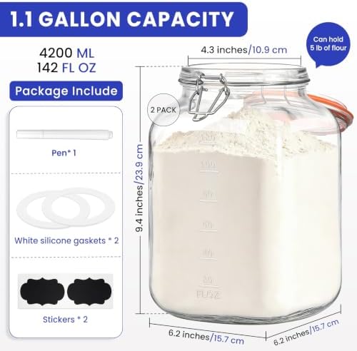 Qianfenie 1.1 Gallon Wide Mouth Airtight Glass Storage Containers with Lids - Image 3