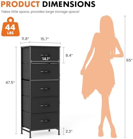 Sweetcrispy Black Storage Drawer Bedroom Dresser, Tall Dresser for Closet - Image 3