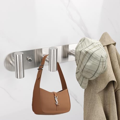 Coat Hook Rack, Wall Mounted Rack with 4 Hooks, Heavy Duty Towel Rack Wall Hooks for Hanging Jacket, Stainless Steel Coat Hanger for Bathroom Entryway Mudroom (Brushed Nickel) - Image 2