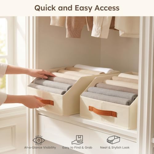 Homsorout Fabric Storage Bins for Organizing - 4 Pack Large Trapezoid Collapsible Storage Bins with Front Handle, Closet Organizers and Storage for Bedroom, Home Shelves, Small Spaces, Beige - Image 4
